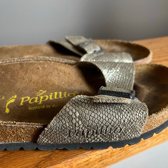 Birkenstock Papillio Madrid Shiny Python Gold Brown Slip On Sandals US 8 EU 39 - Picture 4 of 6